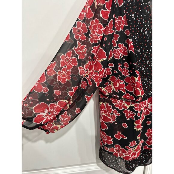 Style & Co. Floral Sheer V-Neck 3/4 Sleeve Blouse Black Red Sz 18 Camisole Boho - Picture 5 of 11